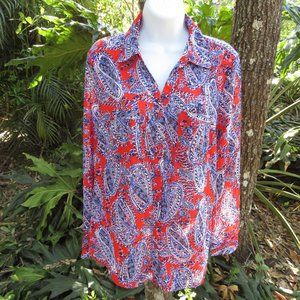 NY Collection Paisley Womens Medium Long Sleeved Top